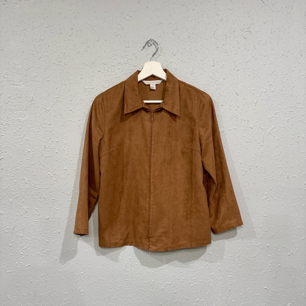 Vintage Petite Brown Faux Suede Zip Up Jacket Small‎